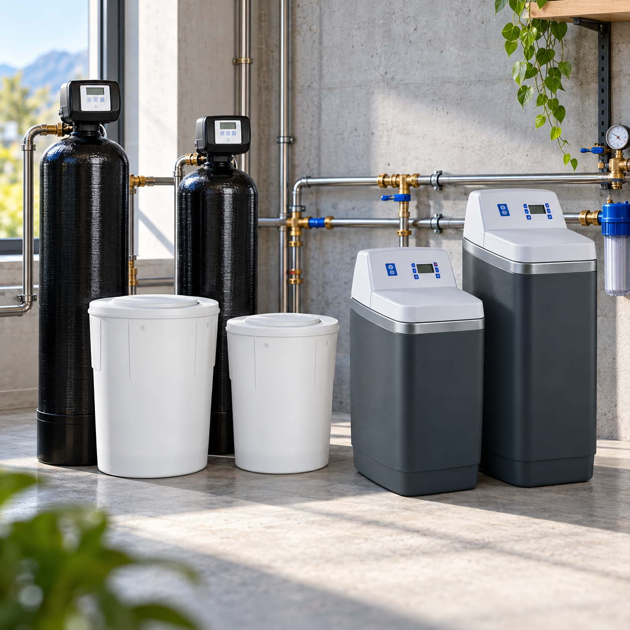 Moderne Wasserenthärtungsanlage Im Technikraum